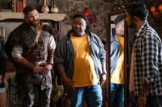 Devan Chandler Long, Tristan D. Lalla, and Utkarsh Ambudkar in 'Ghosts' Season 6