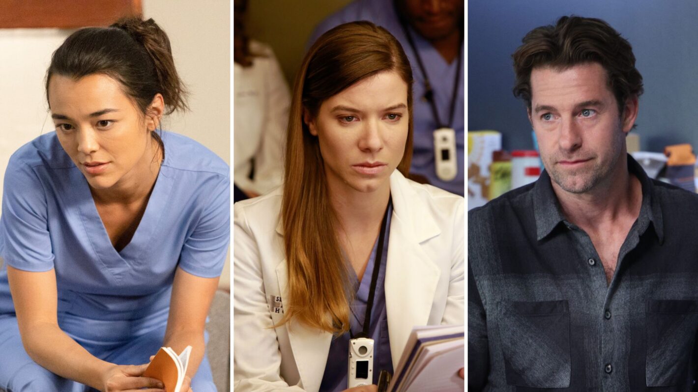 Midori Francis as Mika Yasuda, Tessa Ferrer as Leah Murphy, and Scott Speedman as Nick Marsh on 'Grey's Anatomy'