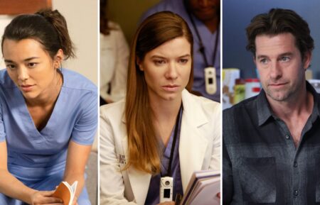 Midori Francis as Mika Yasuda, Tessa Ferrer as Leah Murphy, and Scott Speedman as Nick Marsh on 'Grey's Anatomy'
