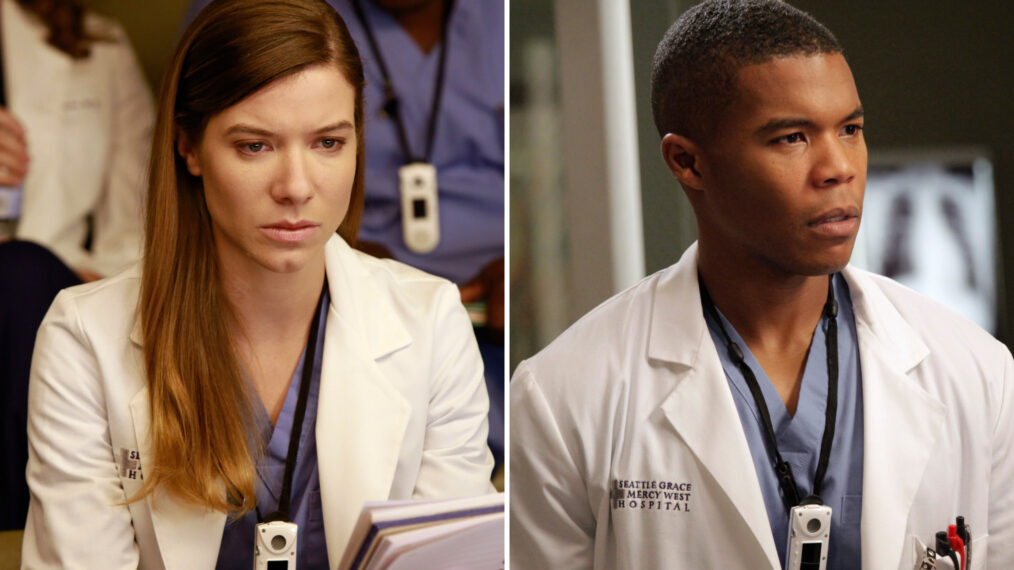Tessa Ferrer as Leah Murphy and Gaius Charles as Shane Ross on 'Grey's Anatomy'