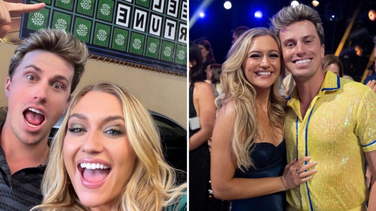MAggie Sajak and Jackson Olson on thr set of 