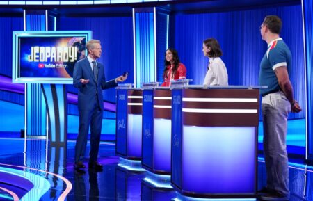 "Jeopardy! YouTube Volume 2" contestants with host Ken Jennings