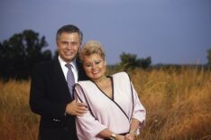Jim and Tammy Faye Bakker on a hill overlooking their megachurch complex, Heritage USA,in Fort Mill, South Carolina in August 1987