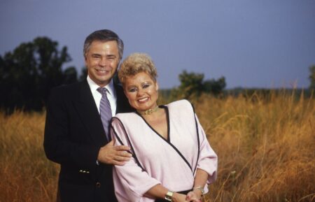 Jim and Tammy Faye Bakker on a hill overlooking their megachurch complex, Heritage USA,in Fort Mill, South Carolina in August 1987