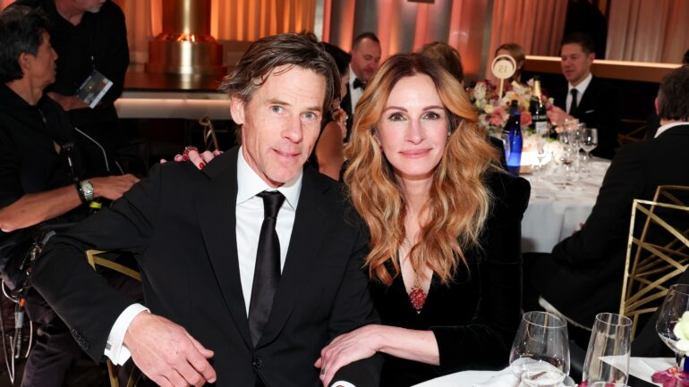 Daniel Moder, Julia Roberts at the 83rd Annual Golden Globes held at The Beverly Hilton on January 11, 2026 in Beverly Hills, California.