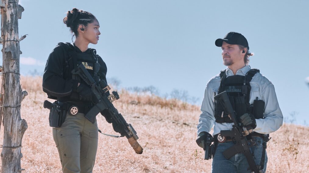 Ash Santos as Andrea Cruz and Luke Grimes as Kayce Dutton in 'Marshals' Season 2 Episode 4