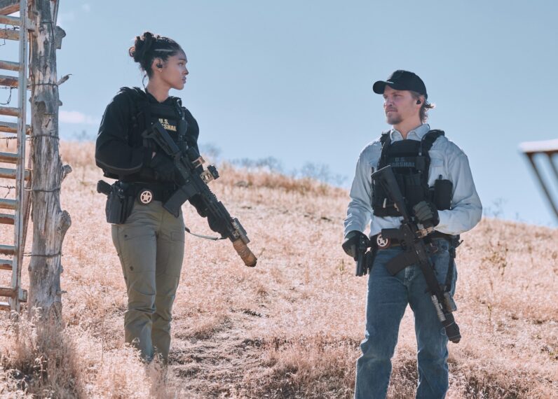 Ash Santos as Andrea Cruz and Luke Grimes as Kayce Dutton in 'Marshals' Season 2 Episode 4