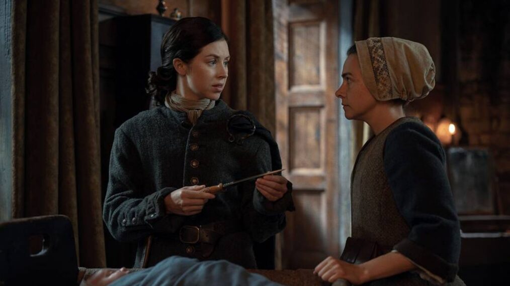 Hermione Corfield and Sara Vickers in 'Outlander: Blood of My Blood' Season 2