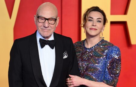 BEVERLY HILLS, CALIFORNIA - MARCH 10: Patrick Stewart and Sunny Ozell attend the 2024 Vanity Fair Oscar Party hosted by Radhika Jones at the Wallis Annenberg Center for the Performing Arts on March 10, 2024 in Beverly Hills, California.