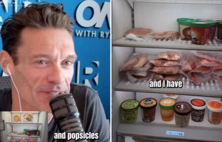 (left) Ryan Seacrest on his radio show on October 21, (right) a picture of what's inside his freezer