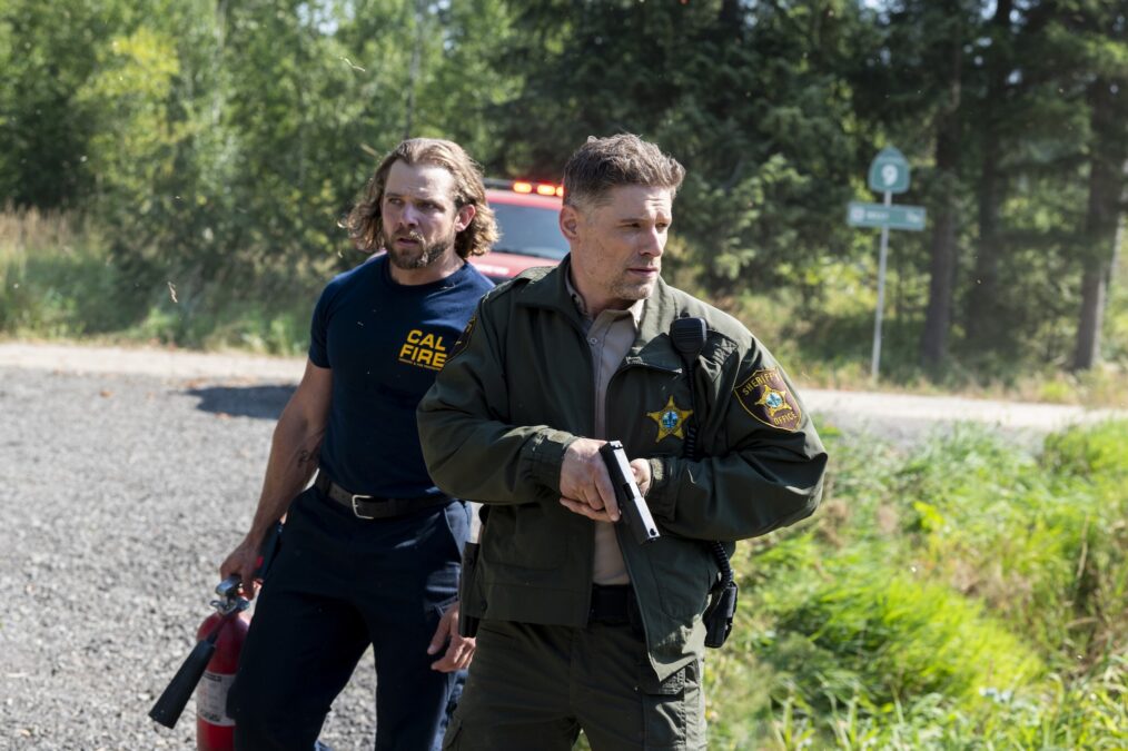 Max Thieriot as Bode Leone and Matt Lauria as Boone — 'Sheriff Country' & 'Fire Country' Crossover "No Way In"