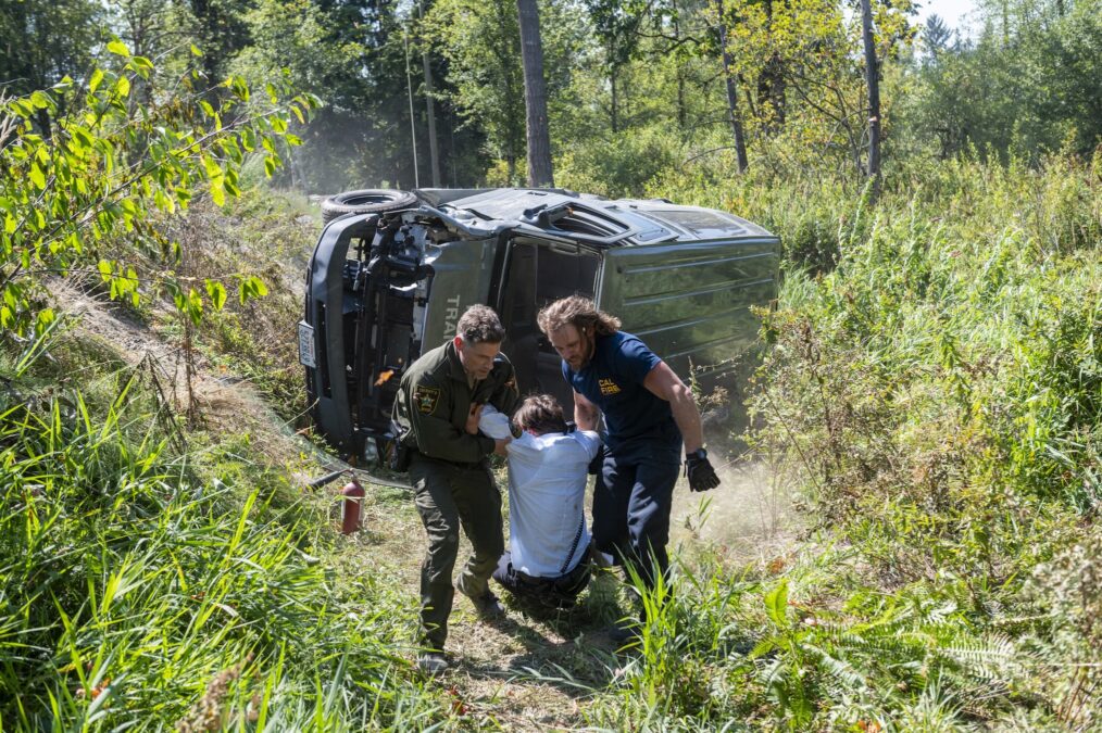 Matt Lauria as Boone and Max Thieriot as Bode Leone — 'Sheriff Country' & 'Fire Country' Crossover "No Way In"