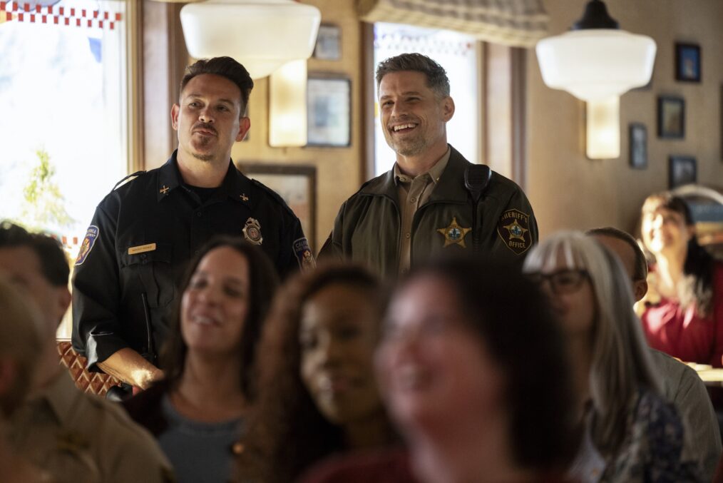 Kevin Alejandro as Manny Perez and Matt Lauria as Boone — 'Sheriff Country' & 'Fire Country' Crossover "No Way In"