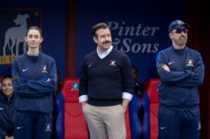 Tanya Reynolds, Jason Sudeikis, and Brendan Hunt in 'Ted Lasso' Season 4