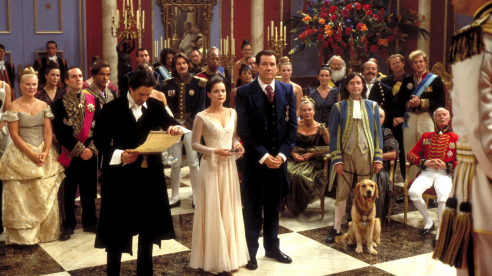Scott Cohen as Wolf, Kimberly Williams as Virginia Lewis, and John Larroquette as Tony Lewis in ‘The 10th Kingdom’
