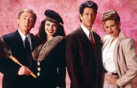 THE NANNY, from left: Daniel Davis, Fran Drescher, Charles Shaughnessy, Lauren Lane, 1993-1999.