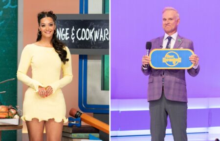 "The Price Is Right" model Alexis Gaube (left) and announcer George Gray (right)