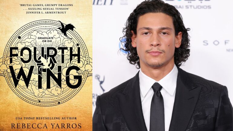 Emilio Sakraya and 'Fourth Wing' book cover