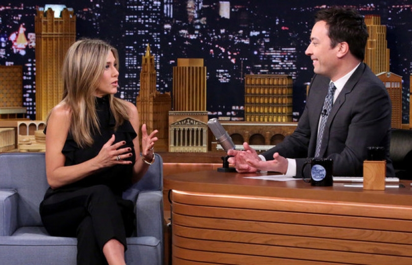 Jennifer Aniston during an interview with host Jimmy Fallon on January 21, 2015